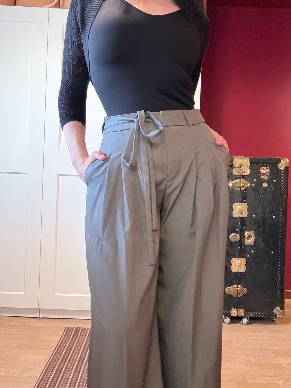 gray japanese style trousers work pants with side tie